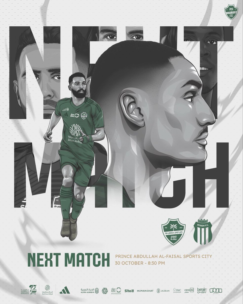 ALAHLI_FCEN's tweet photo. 💚 Next Match
🏆 #RoshnSaudiLeague​
📋 Round 7 ​
🗓️ Thursday, 30 October  ​
🆚️ #AlAhli_AlRiyadh ​
🕣 8:30 PM​
🏟️ Prince Abdullah Al-Faisal Stadium – Jeddah https://t.co/gugl07RitF