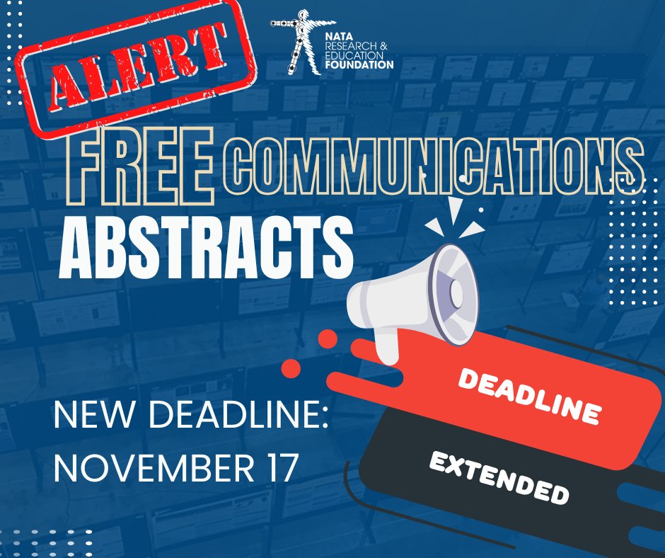 📢 Deadline Extended! 💙✨

You now have until Nov 17, 2025 (11:59 PM CT) to submit your research to the NATA Foundation Free Communications Program for a chance to present at #NATA2026 in Philly!

👉 natafoundation.org/research/free-…

#NATAFoundation #FreeComm #Research