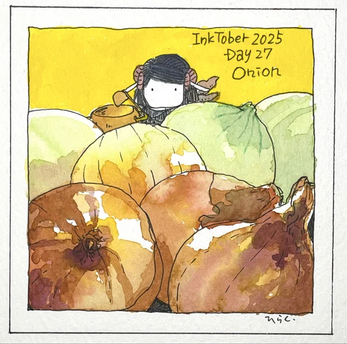 10/27: Onion

亜麻色の薄皮に包まれた美味しさの宝玉。
A jewel of flavour encased in a thin, flaxen-coloured skin.

 #Inktober2025  #inktober2025day27 #Pavot 