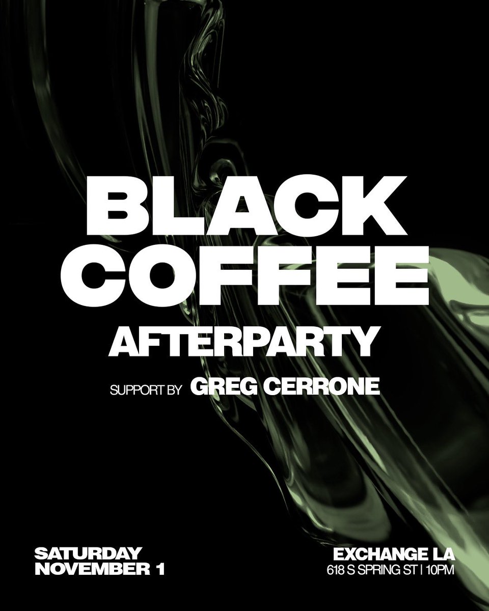 Los Angeles! I’m thrilled to be playing at <a href="/RealBlackCoffee/">Black Coffee</a> ’s official Afterparty at <a href="/ExchangeLA/">ExchangeLA</a> , right after his main show at City Market. He’ll also be performing at Exchange and I’ll be on before and after his set! Come join this crazy &amp; beautiful night, I can’t wait to fly