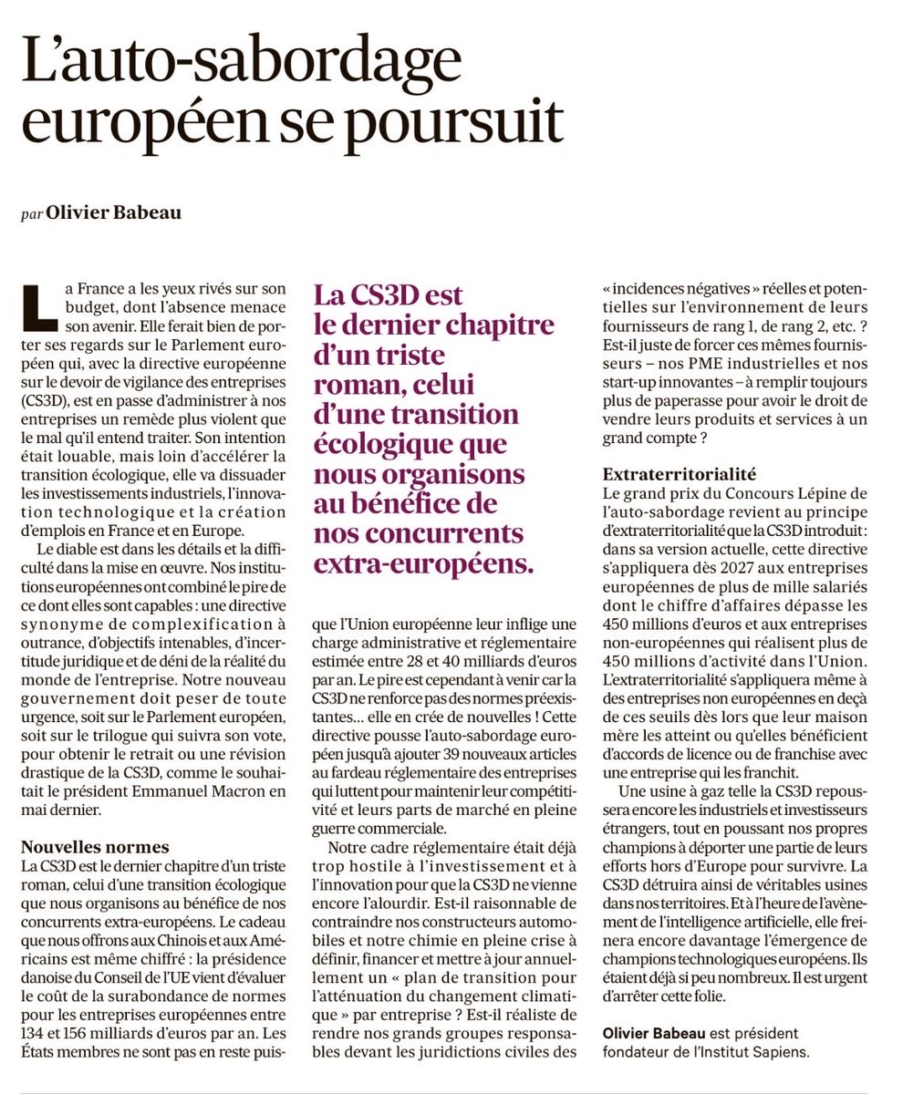 On arrête quand l’auto-sabordage européen ?
Ma tribune dans Les Échos