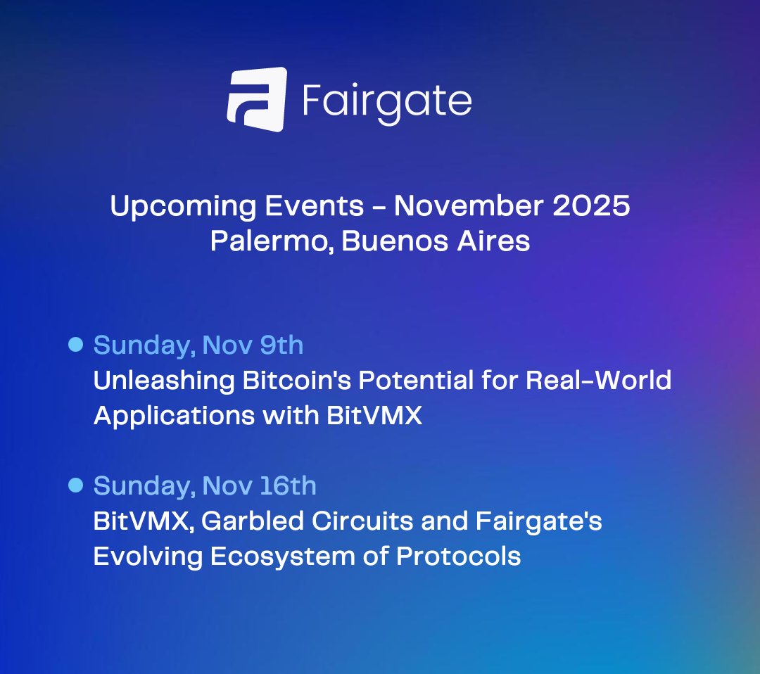FairGateLabs's tweet image. @BitVMX reflects a builder-driven philosophy: experimentation that leads to applicable, real world solutions on Bitcoin.

Join us in our events to find out what we&apos;ve been building and where we&apos;re heading.

📍Sunday Nov 9th - Unleashing Bitcoin&apos;s Potential for Real-World…