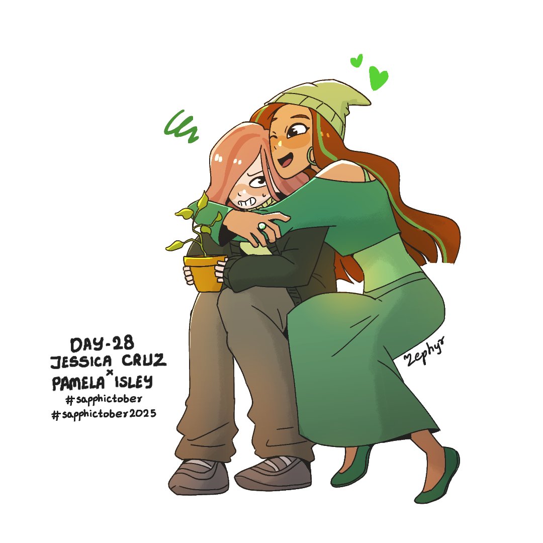 ZephyrCorner's tweet image. Day 28 - Jessica Cruz x Pamela Isley 
(DC Superhero Girls)
Probably an unpopular ship and I just did Ivy with Harley but I find these two's chemistry in the show so adorable 😂
~Zephyr
#sapphictober #dcsuperherogirls 
#sapphictober2025