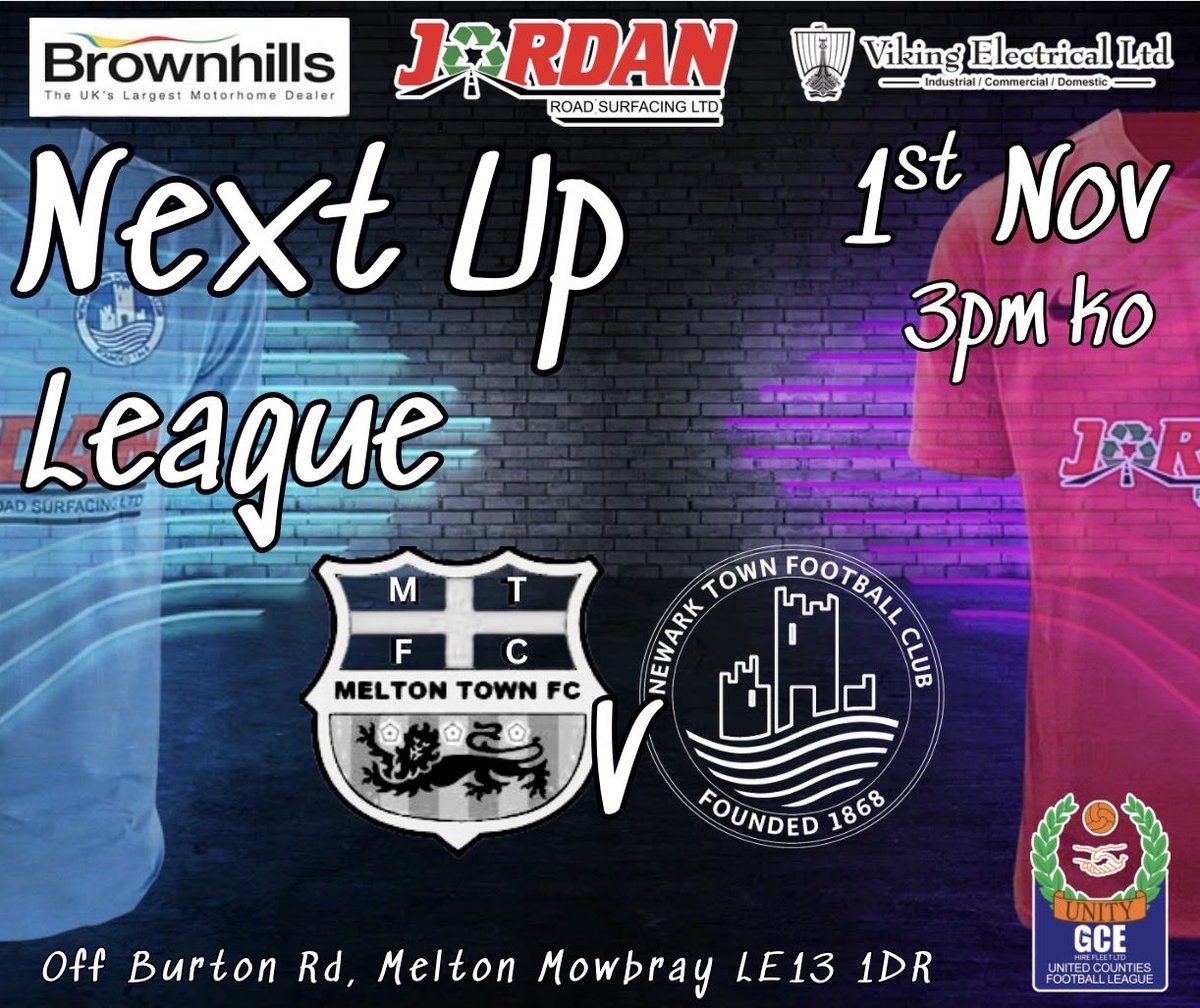 Up Next… 

We travel to Melton Town Football Club for our latest United Counties Football League fixture. 

Newark Town  supporters  the boys will definitely appreciate your support on Saturday. 

#UpTheTown