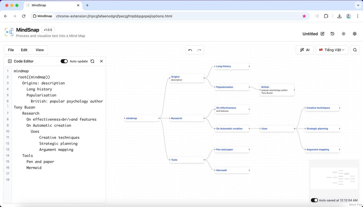 MindsnapEx's tweet photo. Maybe in the next version you can convert mermaid markdown to mindsnap, and yes, sure, you can edit data instantly in real time.
P/S: Maybe some features will be added: reading from your clipboard, or you can pass data to mindsnap by query parameter (it will be limited) https://t.co/fjIyNpcpp0