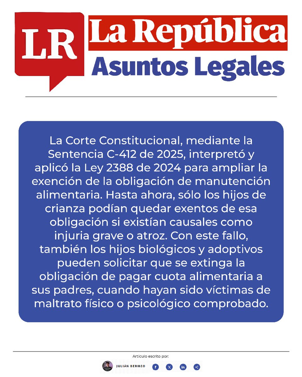 NavarreteConsu3's tweet image. 🧑‍⚖️ Hijos biológicos, adoptivos o de crianza podrán pedir exoneración de cuota alimentaria si sufrieron maltrato. Basta probar la conducta. Lea el artículo completo 👉acortar.link/JqVBVo #DerechoDeFamilia #CorteConstitucional