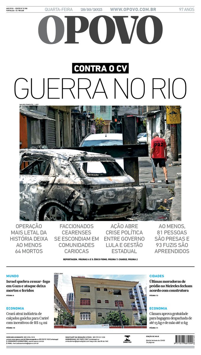 manchetempo's tweet photo. Jornais de fora do RJ que também destacaram a carnificina em suas primeiras páginas de hoje, 29/10/2025: https://t.co/ObZrimkGWi