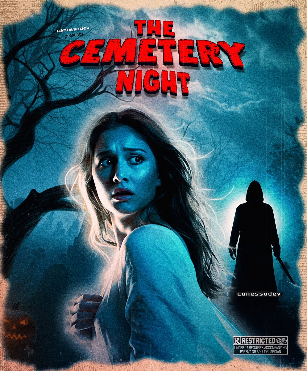 canessodev's tweet photo. 🔪🪦- The Cemetery Night.

Em comemoração ao Halloween, dia 31 de outubro, esse é um pôster para um filme de terror fictício, chamado "The Cemetery Night", ambientado em 1994.

#TheCemeteryNight #Movie #Halloween #Poster #Photoshop #Design #Caneween #Horrormovieposter https://t.co/yPvtyg0VjE