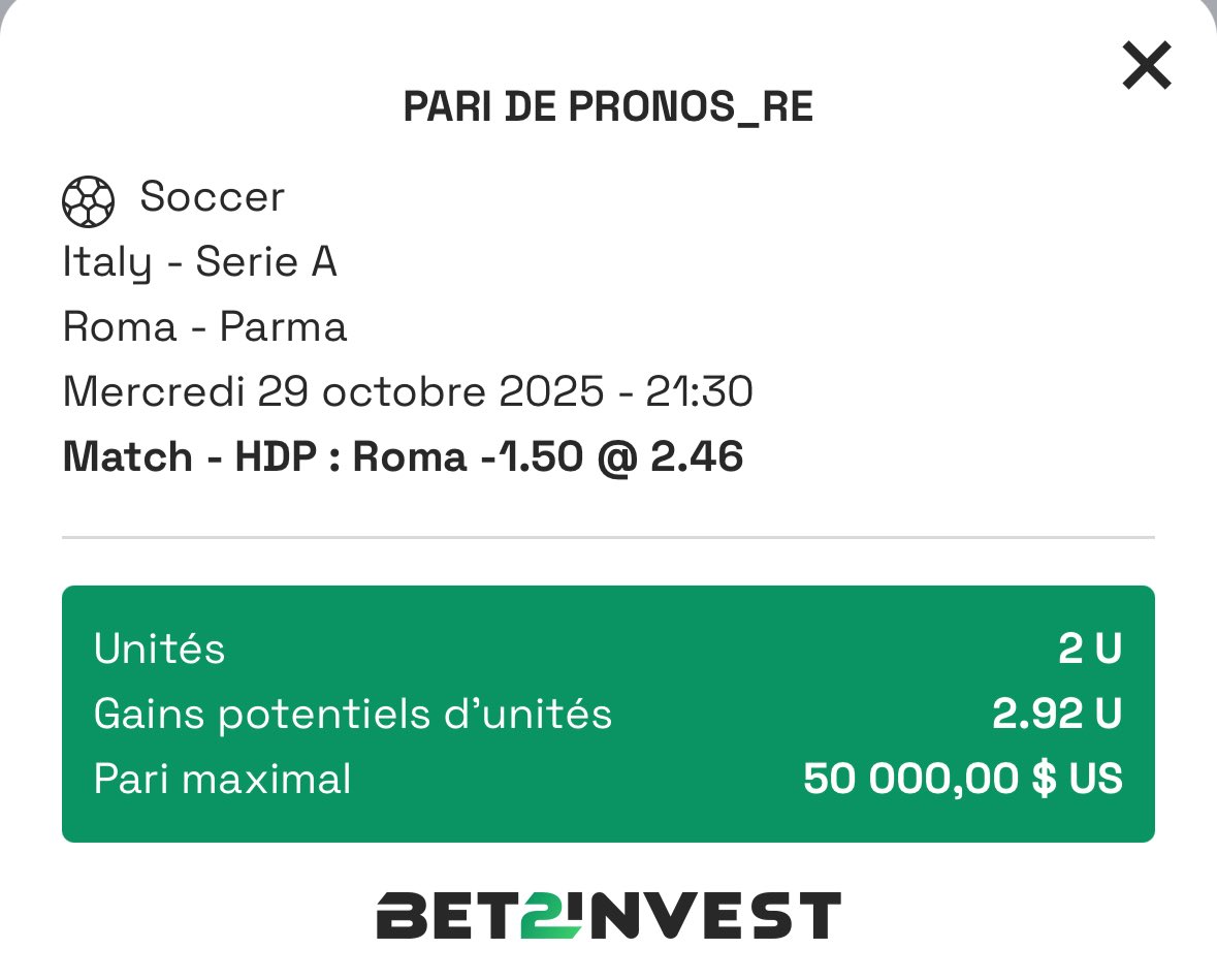 Pronos_re's tweet photo. 🏆 🇮🇹 | ROMA vs PARME

♦️ Roma H-1,5 (@ 2,46 - PS5028) 2u

📄 Dynamiques opposées, Parma trop limité. Roma domine largement les stats avancées. 

#TeamParieur https://t.co/4dncQ9i1CJ