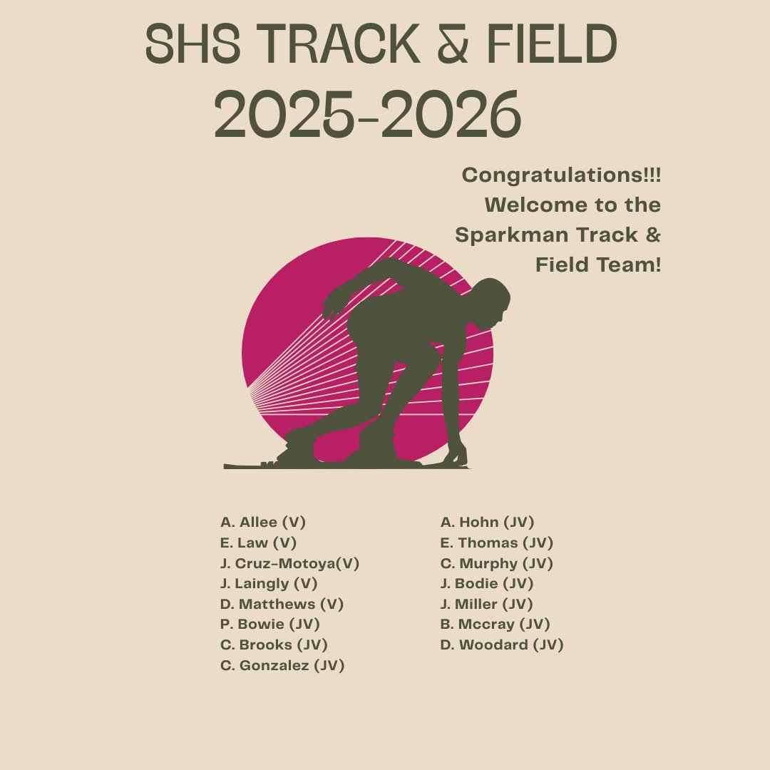 Congratulations to the new additions to the track and field program.