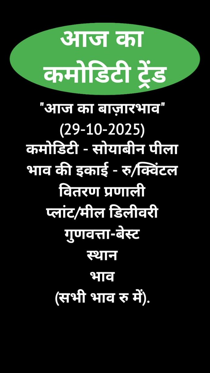CommodityPulse's tweet image. 29-10-2025 आज का सोयाबीन का भाव #सोयाबीन #सोयाबीन_बाजार_भाव_आज