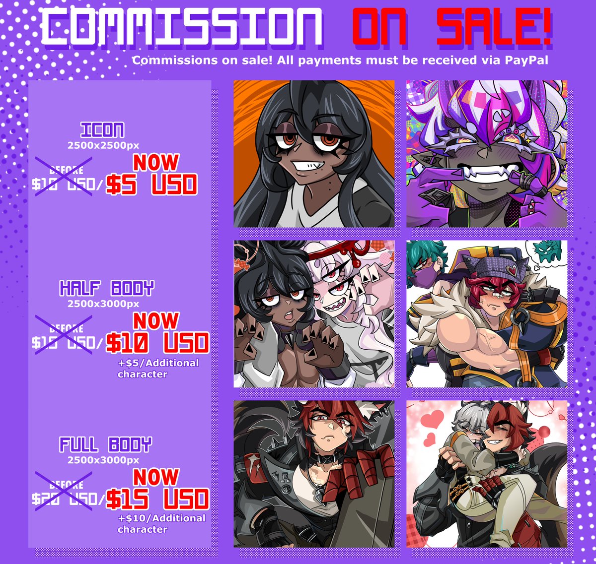 ‼  COMMISSIONS ON SALE! ‼️
Feel free to DM me if you want a commission! (≧◡≦)! Any retweets or likes are greatly appreciated!  
-(⁀ᗢ⁀)/ ✨

#commisionsopen #Commission #opencommissions