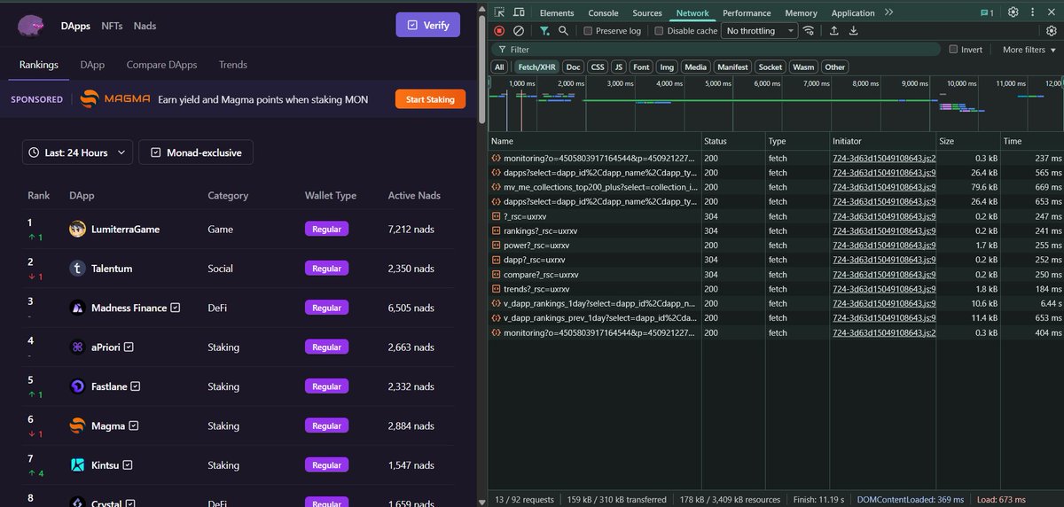 ObohX's tweet image. The Nadradar site (which tracks DApp activity) doesn’t load data as regular HTML , it’s rendered dynamically through JavaScript. Meaning Power Query’s “From Web” can’t see it

So instead of stopping there, I went deeper, found the API endpoint feeding the site, pulled it to Excel