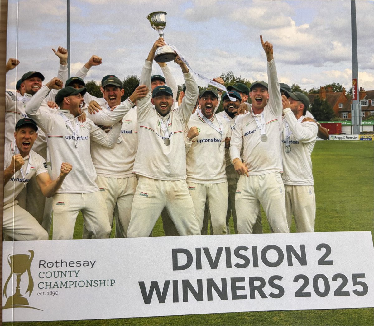 Picked up my copy of “They’re not laughing at us now” the excellent pictorial record of <a href="/leicsccc/">Leicestershire CCC 🦊</a> Division Two winning season beautifully chronicled by <a href="/John_M100/">John Mallett 📸</a>  - at £12 it’s a bargain and would make a lovely Xmas gift