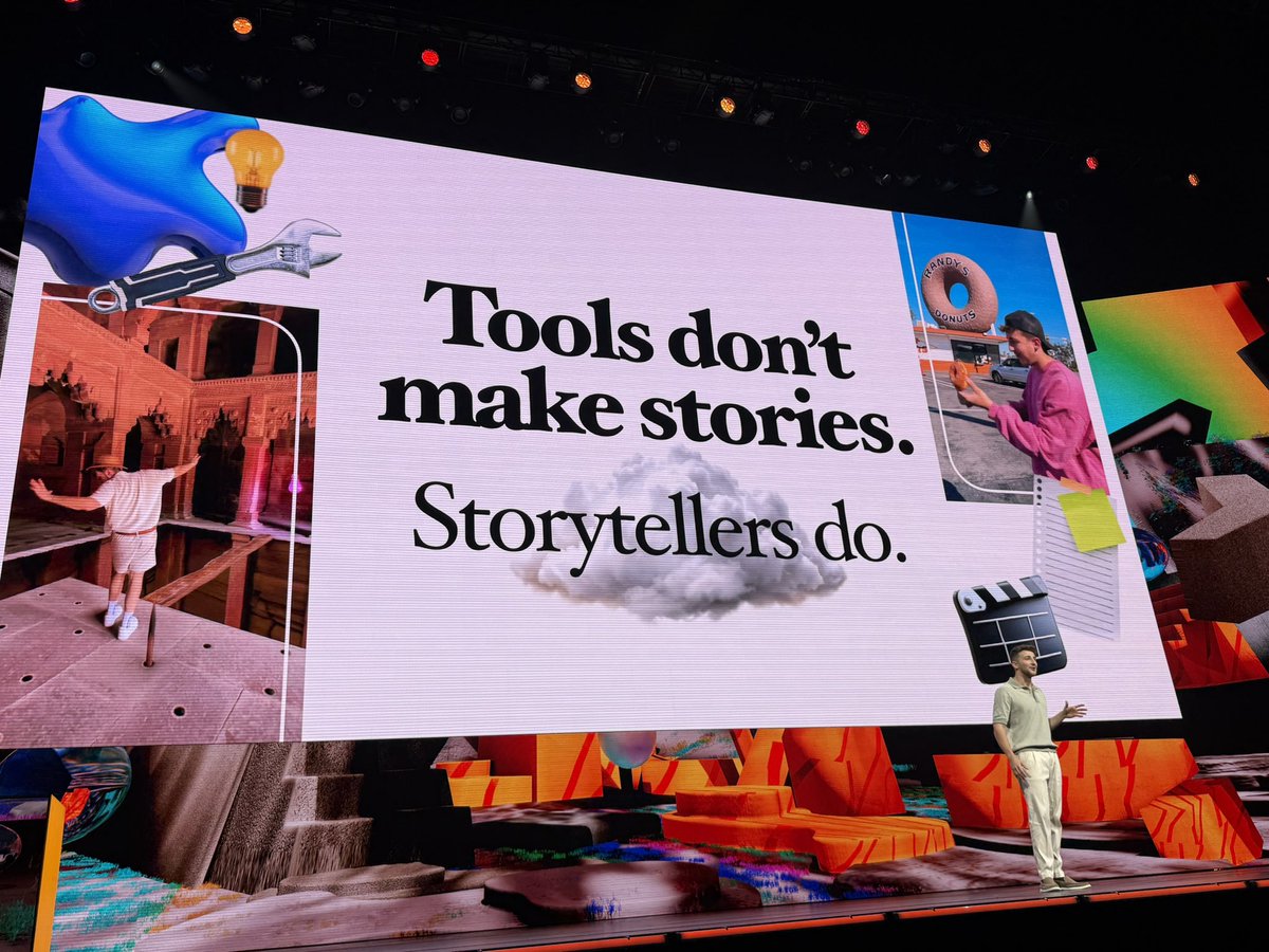 lizkmiller's tweet photo. "The next chapter belongs to those brave enough to piece their stories together." @_brandonbaum challenges the #AdobeMAX crowd to start thinking of what story they will tell. https://t.co/oFPPBIvOxn