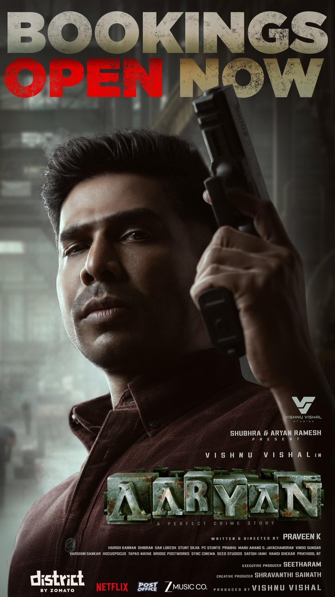 ramcinepro's tweet photo. The investigation is all set to begin 💥

#Aaryan - BOOKINGS OPEN NOW. The film in theatres from October 31st! 

Book your tickets on @district_india - https://t.co/R0zhfoeDfo

@TheVishnuVishal @VVStudioz @adamworx @selvaraghavan @ShraddhaSrinath @Maanasa_chou https://t.co/bh9OdEMRxk