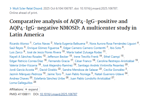 NMOSD en Latinoamérica: Un Espectro Diverso. Un análisis de pacientes con neuromielitis óptica en Latinoamérica revela diferencias clave. Participación del <a href="/incmnszmx/">INCMNSZ</a>, Irene Treviño Frenk y cols.
