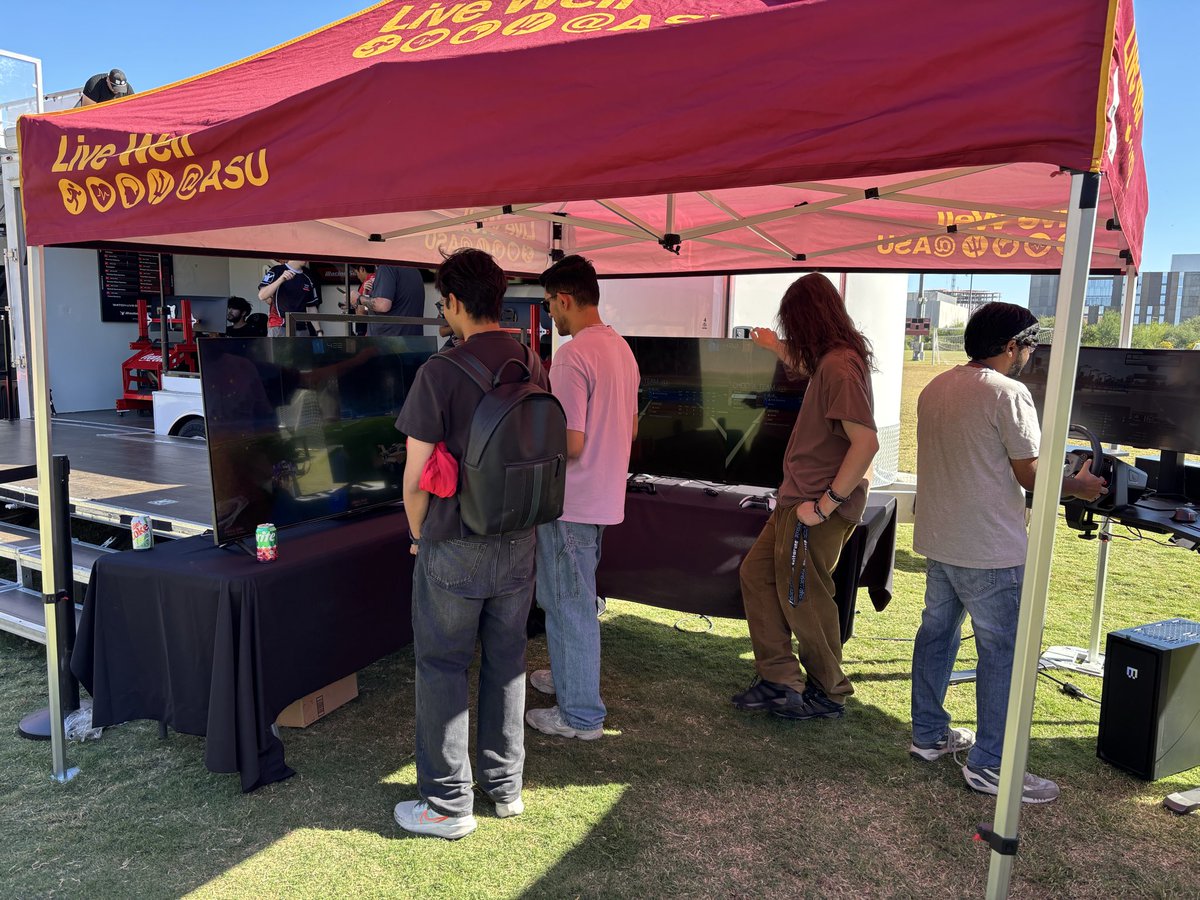 Not a cloud in the sky here at Arizona State University - we’ll be set up near the Sun Devil fitness center until 2:00pm! Stop by, grab a coke, try out our iRacing sims, and support various Sun Devil organizations!