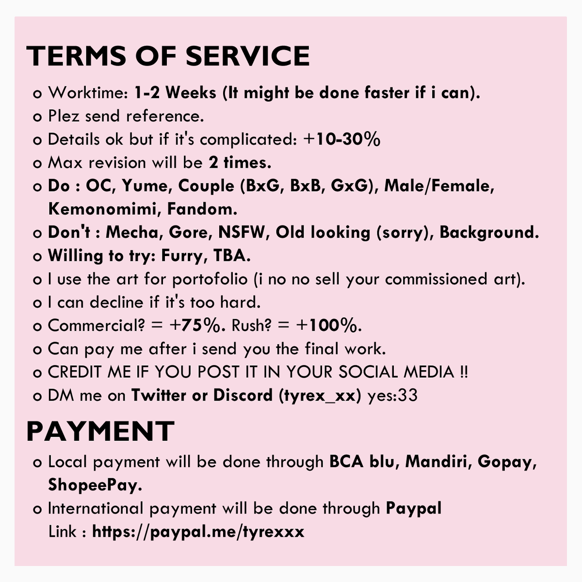 [🩷 &amp; 🔁 are appreciated] 
im open for normal and chibi commission! (local + international)

please check me out too on vgen:D vgen.co/tyrex_xx 

thank you for your time!  
#art #vgen #artidn #zonakaryaid #artistindonesia #commissionart