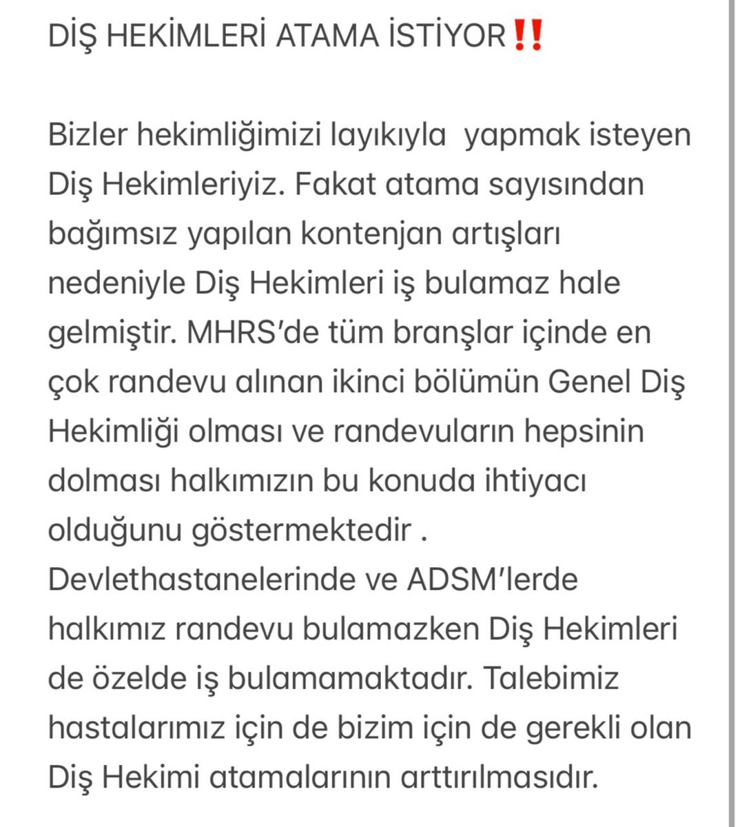 DusiyerP's tweet photo. En çok randevu alınan ikinci bölüm olmasına rağmen neden diş hekimleri atanamıyor

#dişhekimleriatamaistiyor 

@drmemisoglu
 
@saglikbakanligi
 
@barisyarkadas https://t.co/YaH8bADauX
