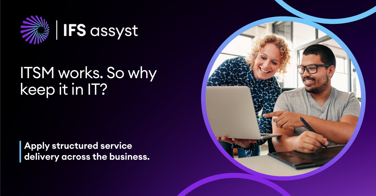 IFSassyst's tweet image. Techniques that allow IT to deliver faster, better, and more reliable services can also enhance HR, Facilities, and other departments.  

Discover more:  ifs.link/sjAhwv
#EnterpriseServiceManagement #ITSM