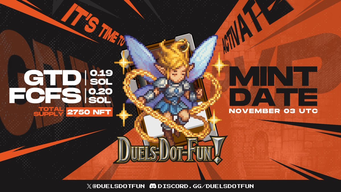 THEAIRDROPARC's tweet photo. Yo, first giveaway alert!

I’ve been grinding with @DuelsDotFun to build one of the sickest Solana web3 card games, trust me, it’s gonna be epic!

Mint drops November 3, 2025, with 2750 NFTs: WL at 0.19 SOL, FCFS at 0.2 SOL.

I’m giving away 1 GUARANTEED WL spot to kick it off!

To enter:
- Follow, me and @DuelsDotFun
- Repost this
- Tag 2 degens who love to duel

This isn’t just NFTs, it’s strategic card battles on Solana, packed with duels and rewards. If you vibe with the Heart of the Cards (Yu-Gi-Oh! nod!), you’re in for a treat.

Only deck masters will rule!