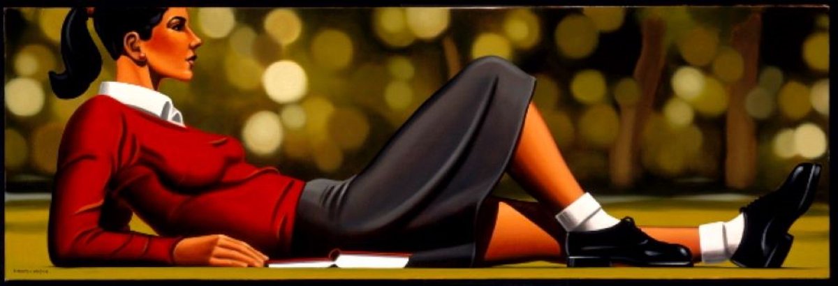 plusonegallery's tweet image. 'A Pretty Good Read' oil on canvas, 30 x 91 cm by #RKentonNelson is available in the gallery. Email info@plusonegallery any further information. #plusonegallery #hyperrealism #painting