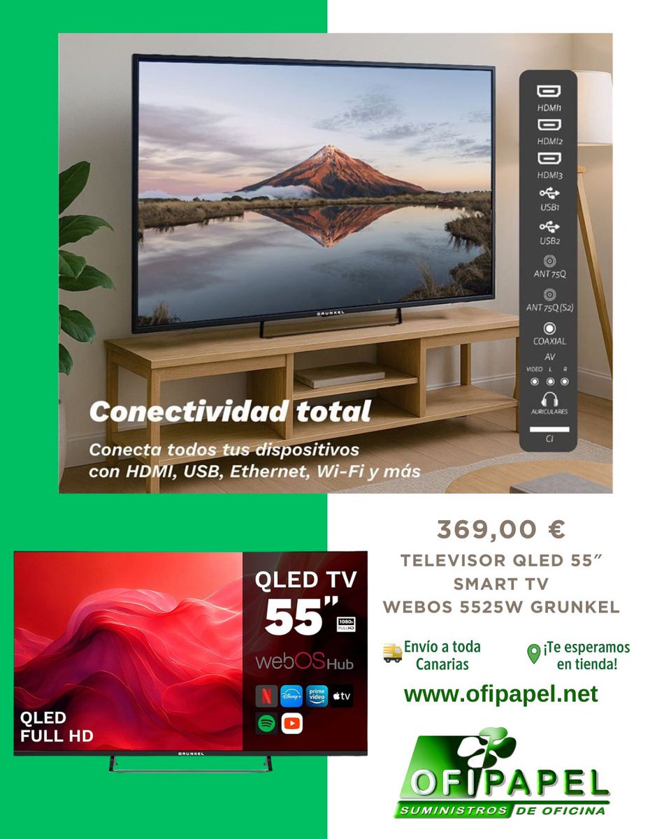 📺 Descubre el 𝐓𝐞𝐥𝐞𝐯𝐢𝐬𝐨𝐫 𝐐𝐋𝐄𝐃 𝟓𝟓″ 𝐒𝐦𝐚𝐫𝐭 𝐓𝐕 𝗪𝐞𝐛𝐎𝐒 𝟓𝟓𝟐𝟓𝗪 𝐆𝐫𝐮𝐧𝐤𝐞𝐥 y disfruta de tus series y películas con una calidad de imagen impresionante⁣.

💻 ofipapel.net⁣
🚚 Envíos a todas las Islas Canarias

#Ofipapel #Tenerife #Canarias