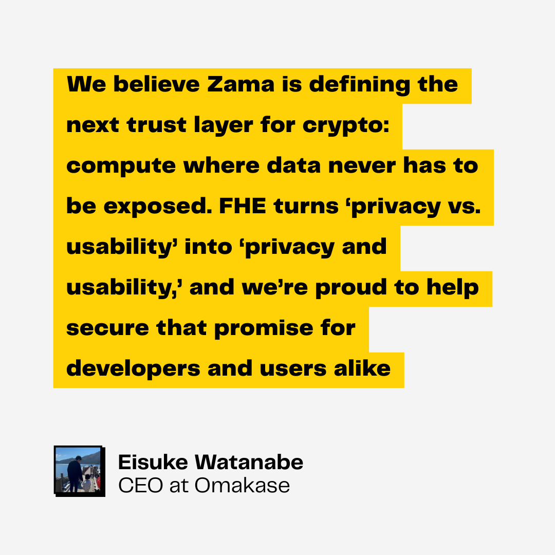 RasikFardin's tweet photo. 🚀 @zama_fhe has just unveiled its 5th Genesis Operator Omakase Kudasai 🇯🇵

This Japan based Web3 validator is now part of Zama’s Confidential Blockchain Protocol, enhancing its core encryption using MPC  which means no single entity has access to the entire key.

Zama is on a mission to create a Confidentiality Layer for the entire Web3 ecosystem fueled by FHE (Fully Homomorphic Encryption). This innovative tech allows you to perform computations on encrypted data without ever needing to decrypt it. Picture doing calculations inside a locked safe 🔐

With Omakase Kudasai joining the team, Zama is boosting both regional diversity and validator strength within its global network, alongside Figment, Conduit, InfStones, and P2P Validator as the first five “Genesis Operators.”

Privacy is quickly becoming the new frontier.
And Zama is quietly laying the groundwork that could revolutionize DeFi, AI, and digital identity by 2026.🌐