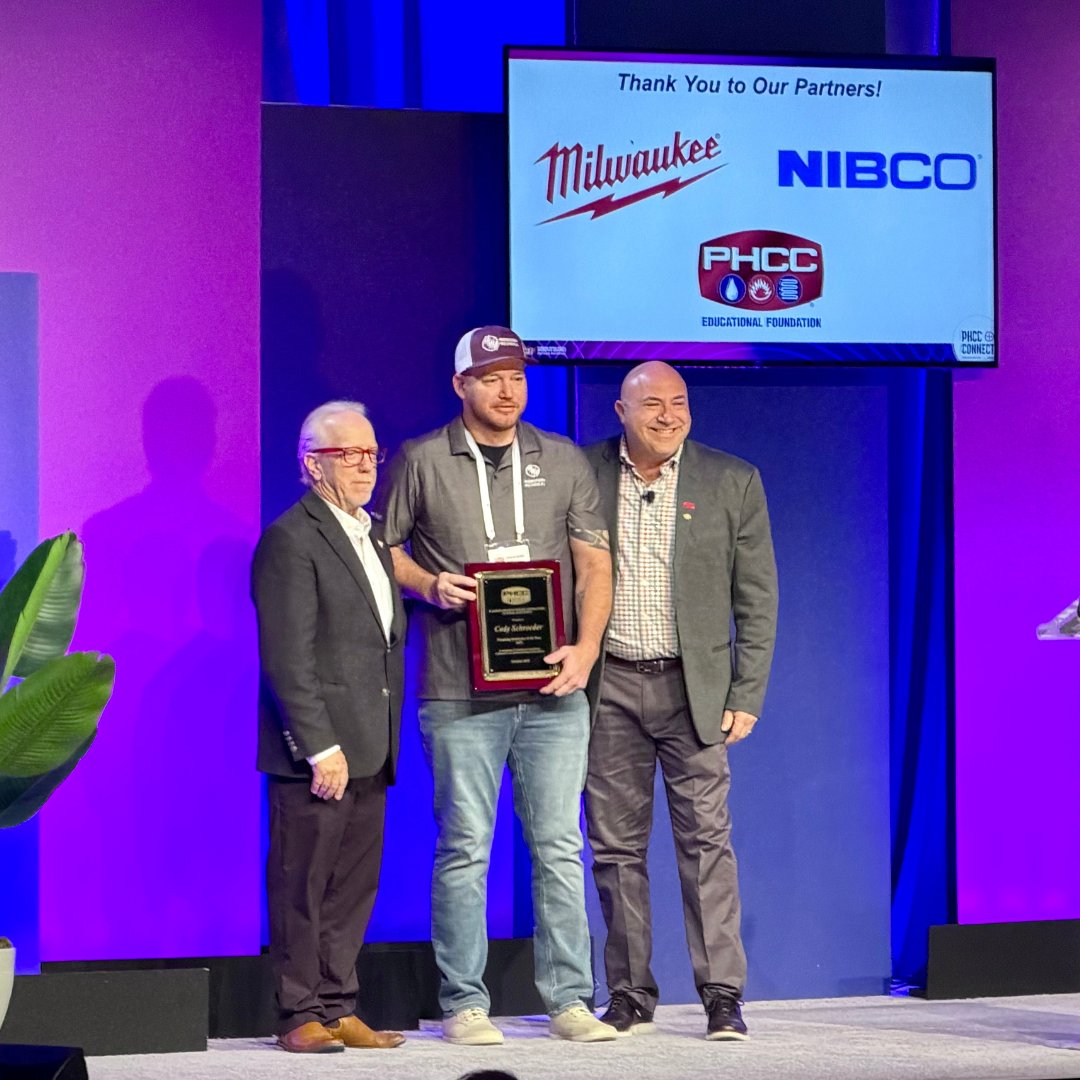 phccnatl's tweet image. Cody Schroeder of Midwestern Mechanical Trades Academy in South Dakota has been honored as PHCC’s 2025 Plumbing Instructor of the Year, sponsored by Milwaukee Tool. 

#PHCCCONNECT2025