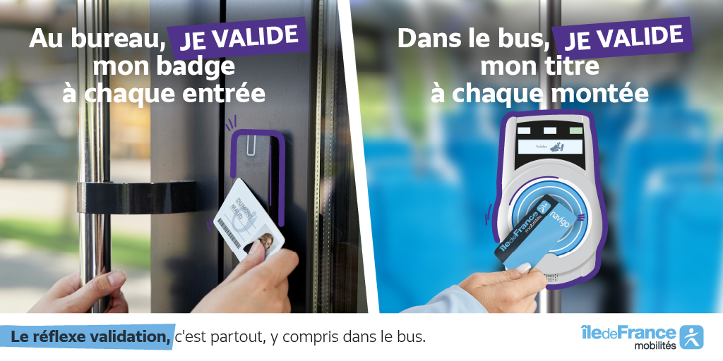 MLV_IDFM's tweet image. ✅Dans le bus ou au bureau, le réflexe validation c’est obligatoire !
Validez votre titre de transport à chaque montée à bord de nos véhicules tout comme votre badge à chaque entrée au travail👍
▶️Validez, validez...ce n&apos;est pas une option !