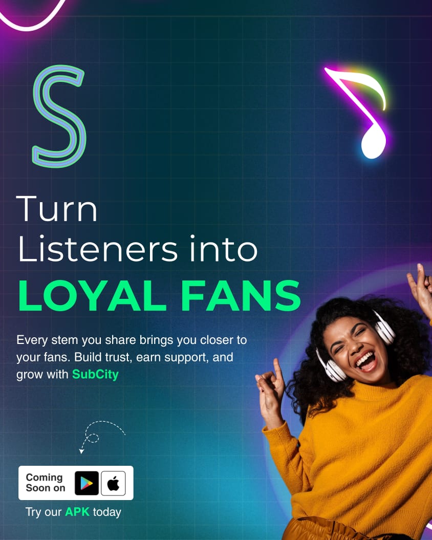 SubCityio's tweet photo. Transform your listeners into loyal fans with SubCity! Share your stems, build trust, earn support, and grow together. 
🌐 Visit us at https://t.co/qQA0sS0OmO
📲 Follow us on Instagram/Twitter: @SubCityio
🔽 Available soon on the App Store &amp; Google Play.
#SubCity #MusicApp https://t.co/MPO0xhrPFj