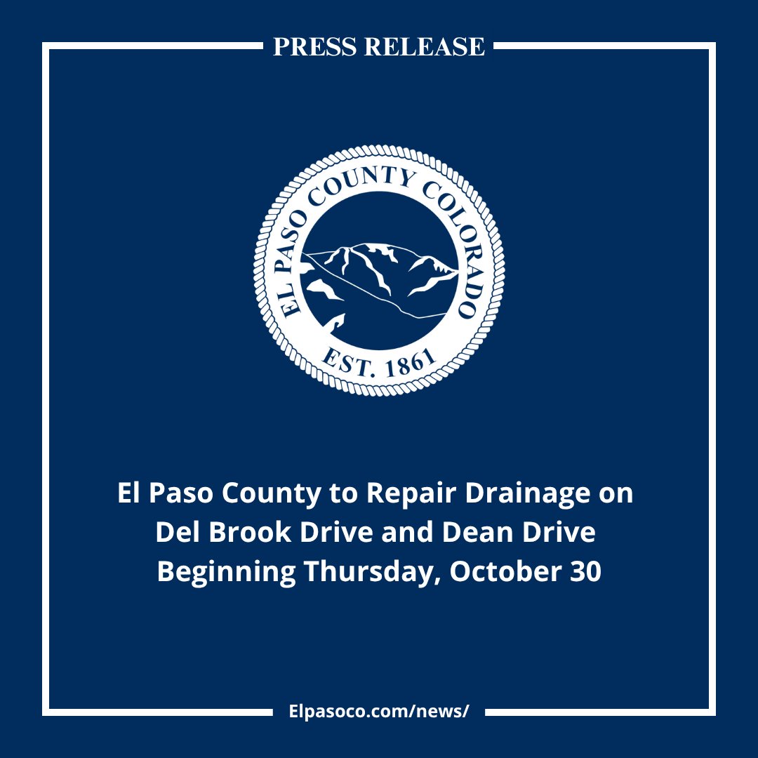El Paso County will replace cross pans at several intersections crossing Del Brook Drive and Dean Drive. 

Construction activities will occur in stages, with the first stage scheduled to begin on Thursday, October 30. 

Read more: ow.ly/3hHI50XjPgQ