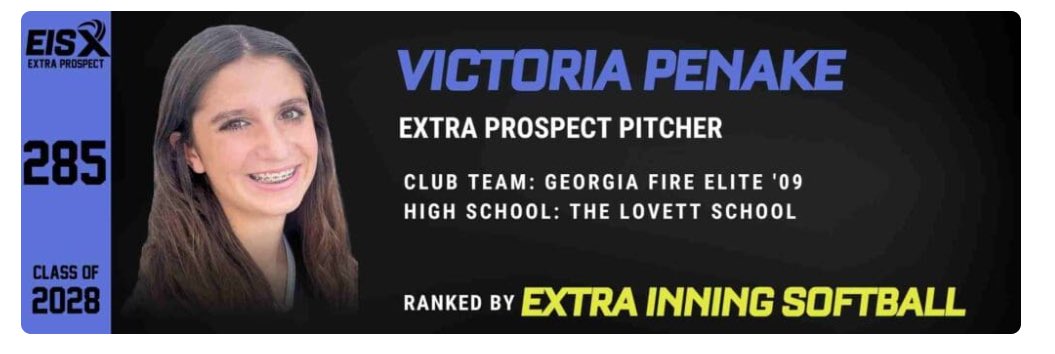 GAFIRE09DENOV's tweet image. Congrats Victoria Penake on your Extra Innings National Ranking!!! Kid is doing great stuff! @GAFIRE09DENOV @GeorgiaFireFP @V_Penake2028