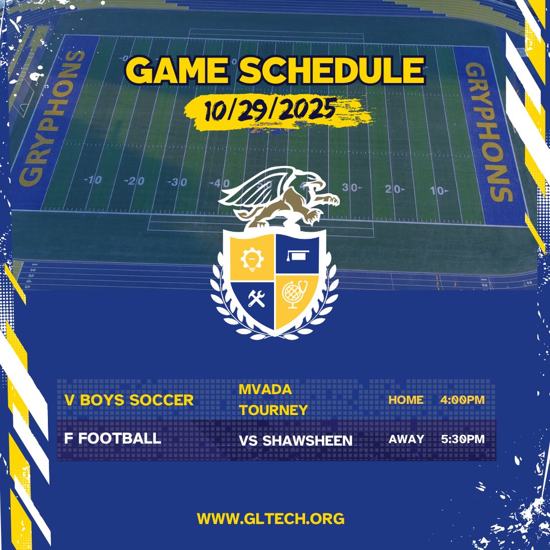 GrLowellTech_HS's tweet image. Gryphon Game Day!

Schedule:
Varsity Boys Soccer hosts the MVADA Tourney at 4PM ⚽
Freshmen Football is at Shawsheen at 5:30PM 🏈

 Let&apos;s go, Gryphons! 💙💛

#GLTHS #CTE #GLTECH #GryphonPride #GameDay