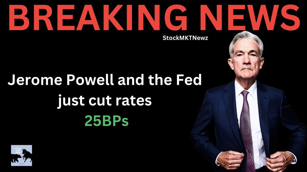 🚨BREAKING NEWS:

Jerome Powell and the 🇺🇸 Fed just cut rates by 0.25% down to between 3.75%-4%