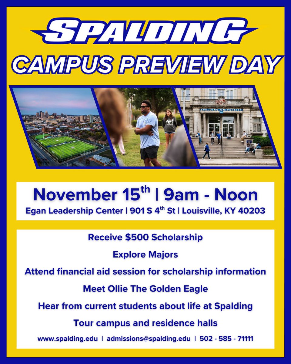 Would you like to learn more about Louisville’s ONLY NCAA D3 university? Register at the link in our bio!

#spaldingmenslacrosse #lacrosseinlouisville #ncaad3 #collegelacrosse #d3life #college #campuspreviewday #campusvisit