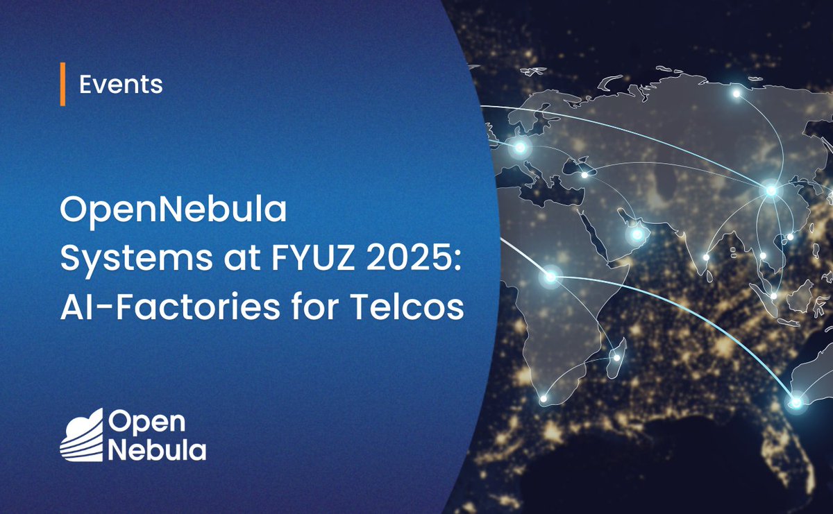 opennebula's tweet image. OpenNebula Systems will be at FYUZ 2025 (@TelecomInfraP) in Dublin on Nov 3 to 5!

Meet our team to learn how telcos can transform their infrastructure into AI factories &amp;amp; why this is a key growth opportunity in telecom.

Read more: hubs.ly/Q03QPnpd0

#FYUZ2025 #OpenNebula
