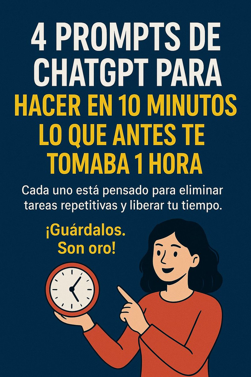 Alex_Inspira's tweet image. 4️⃣ Prompts de ChatGPT para hacer en 10 minutos lo que antes te tomaba 1 hora.
Cada uno está pensado para eliminar tareas repetitivas y liberar tu tiempo.
Esto es Oro Guárdalos.