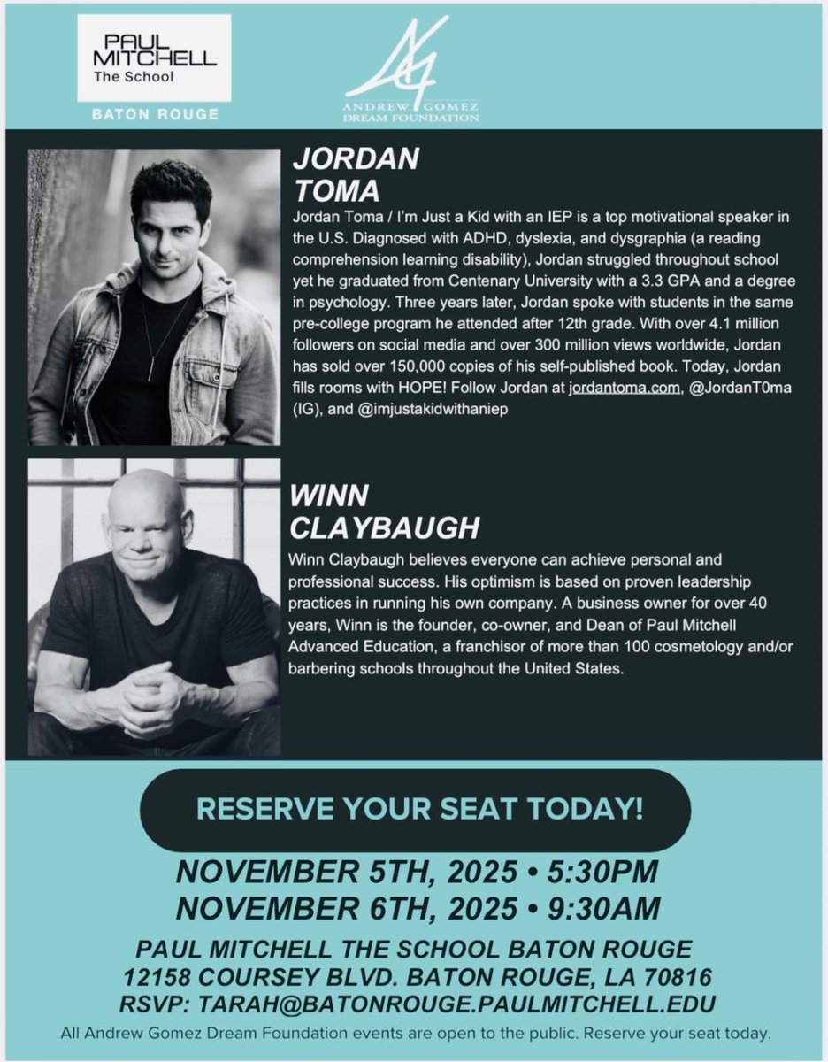 WinnClaybaugh's tweet image. Jordan Toma &amp;amp; I are hitting the road! I love speaking to  industries but my fave is @paulmitchelledu schools. After 20+ yrs alone on the road, traveling w/a friend like Jordan is magical! If you're nearby, check us out!
@PMTSMemphis 11/3
NewOrleans 11/4-5
BatonRouge 11/5-6
#pmts