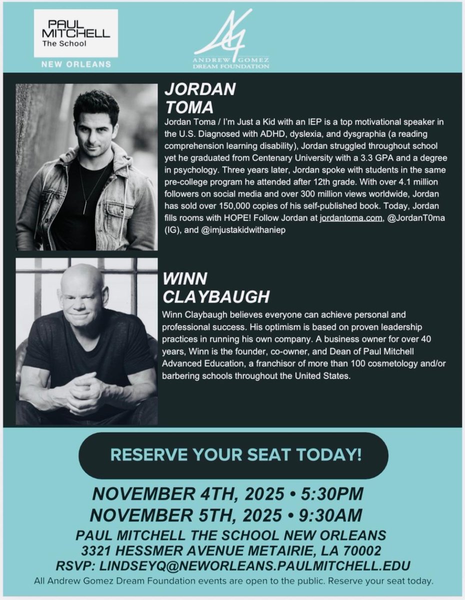 WinnClaybaugh's tweet image. Jordan Toma &amp;amp; I are hitting the road! I love speaking to  industries but my fave is @paulmitchelledu schools. After 20+ yrs alone on the road, traveling w/a friend like Jordan is magical! If you're nearby, check us out!
@PMTSMemphis 11/3
NewOrleans 11/4-5
BatonRouge 11/5-6
#pmts
