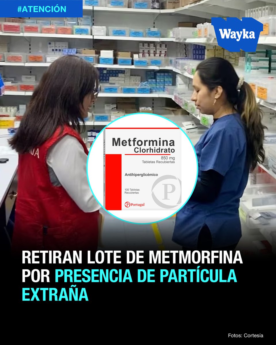 #Lima |⚠️ Indecopi informó que la empresa Perufarma retiró un lote en Lima del producto Metmorfin, fármaco usado para  el tratamiento de la diabetes, debido a la detección de una partícula extraña.

Este caso se suma a la alerta sanitaria decretado por el Ministerio de Salud