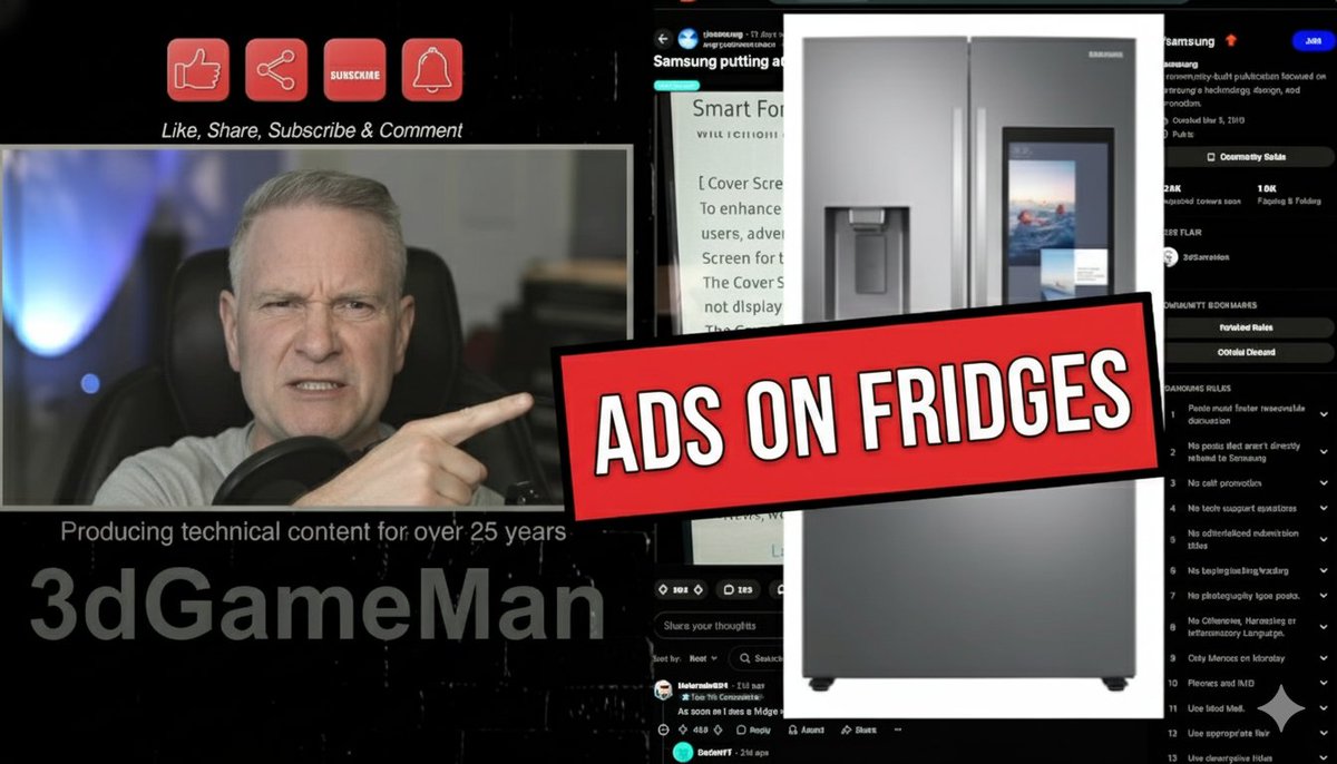 3dGameMan's tweet image. Fridges Now Have Ads youtu.be/lGDhS4blnPo
#Samsung #SmartFridge #RefrigeratorAds #ConsumerTech #SamsungFamilyHub #AdInvasion #IoTDevices #TechNews #CorporateGreed #ApplianceTech #SmartHome #ProductReview #SamsungAdPolicy #BoycottSamsung #TechCriticism