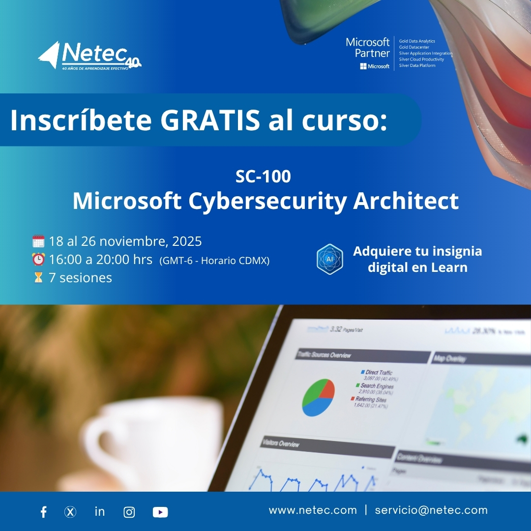 netec's tweet image. #CursoGratuito | SC-100 #Microsoft Cybersecurity Architect🛡️
Regístrate ➡️ hubs.la/Q03QPsx_0 y fortalece la estrategia de ciberseguridad de tu organización con un enfoque integral
🗓️ 18 al 26 nov, 2025 | 16:00 a 20:00 hrs (GMT-6 | CDMX)
#NetecConecta #MicrosoftSecurity