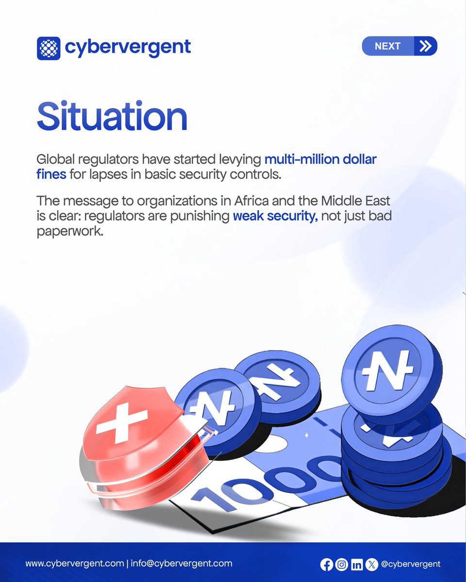 cybervergent's tweet image. Regulators in the Middle East &amp;amp; Africa are no longer asking for policies, they’re asking for proof.
Their message is clear: policy alone won&apos;t save you. Fines are now being issued for expired security controls and failed protections, not just bad paperwork.