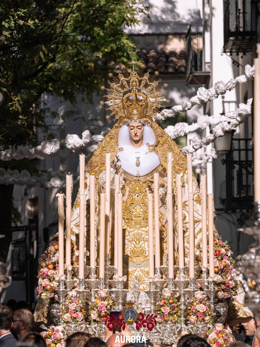 En el corazón del Albayzín, donde las campanas se confunden con el canto del amanecer, María Santísima de la Aurora camina entre sus empedrados centenarios.

🪡👇🏻