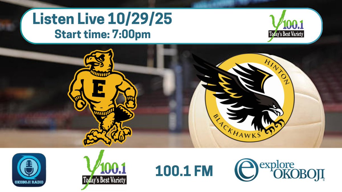🏐 Join <a href="/ScottNSports/">Scott Nolte </a> tonight for postseason volleyball in Class 2A as <a href="/ehawkpride/">Emmetsburg Schools</a> <a href="/ehawkathletics/">E-Hawk Athletics</a> face <a href="/Hintonhightrack/">Hinton Girls Track/Volleyball</a> <a href="/Hinton_Vball/">Hinton Volleyball</a>. Winner To State! The pregame starts around 6:50 PM with the first serve at 7. Listen on 100.1 FM and audio streaming at
streamdb9web.securenetsystems.net/cirrusencore/i…