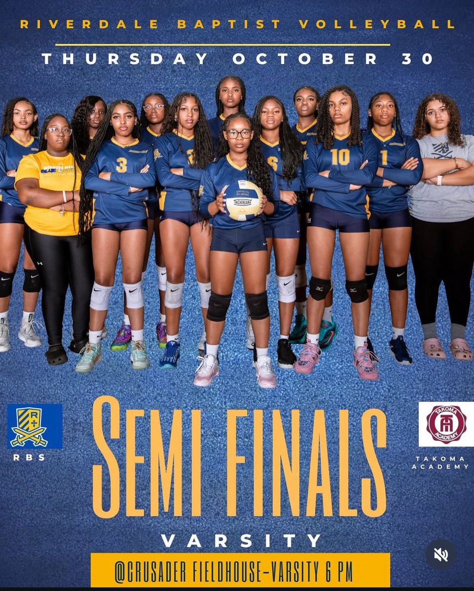 Tomorrow!!! Volleyball Conference Semi-Finals at Crusaders Field House starting at 6pm. come support your Lady Crusaders as they take on Takoma Academy. 

#RiverdaleBaptistSchool #CrusaderNation #RiverdaleVolleyball