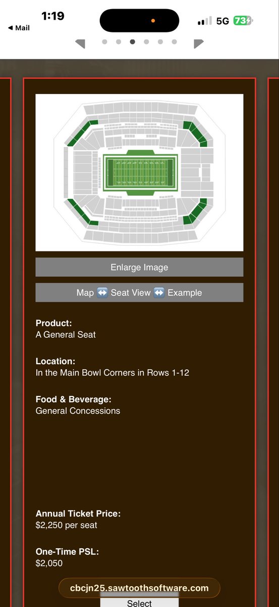 RuiterWrongFAN's tweet photo. #Browns recently sent a survey to season ticket holders regarding a potential PSL program for the Brook Park HBF. Some screenshots of various price points they are seeking feedback on. No decision on PSLs has been made. Part of new stadium process https://t.co/rvN8vLJhTj