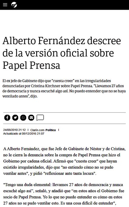 El informe "Papel Prensa La Verdad" 📝 que destapó la complicidad de Magnetto y otros con la última dictadura fue elaborado en la Secretaría de Comercio a cargo de Guillermo Moreno

La ex dueña de Papel Prensa, Lidia Papaleo (tía de Carolina) denunció que fue secuestrada,